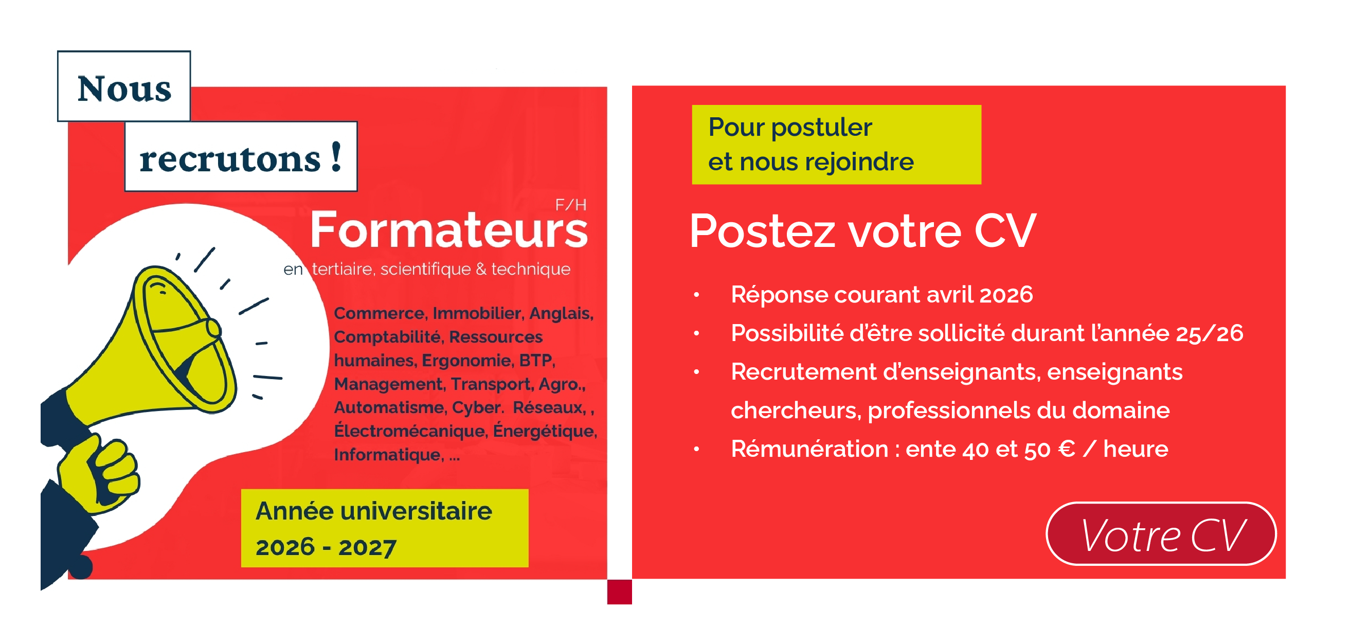  Le Cnam Paca recrute des formateurs pour l'année universitaire 2026 - 2027. Postez votre CV.